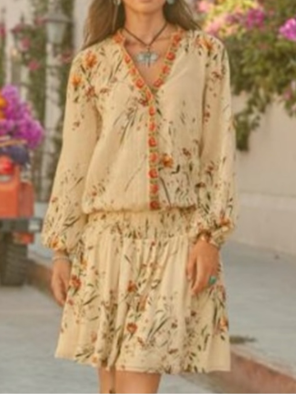 New Sundance Embroidered Floral Bloom Drop waist Midi Everyday Dress SZ L